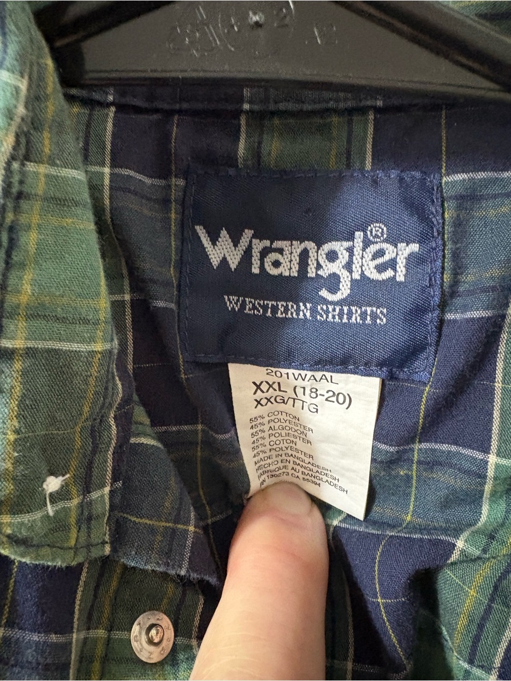 Wrangler Green and Navy Plaid Button-Down Western Shirt - Picture 2 of 2
